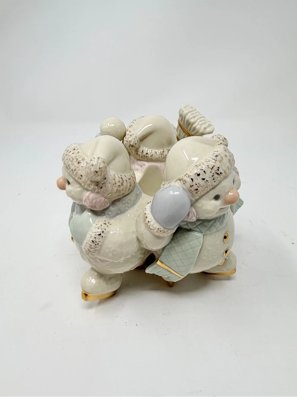 Lenox Snowlight Skating By Candlelight Pair of 2 Candlesticks Snowmen Trio